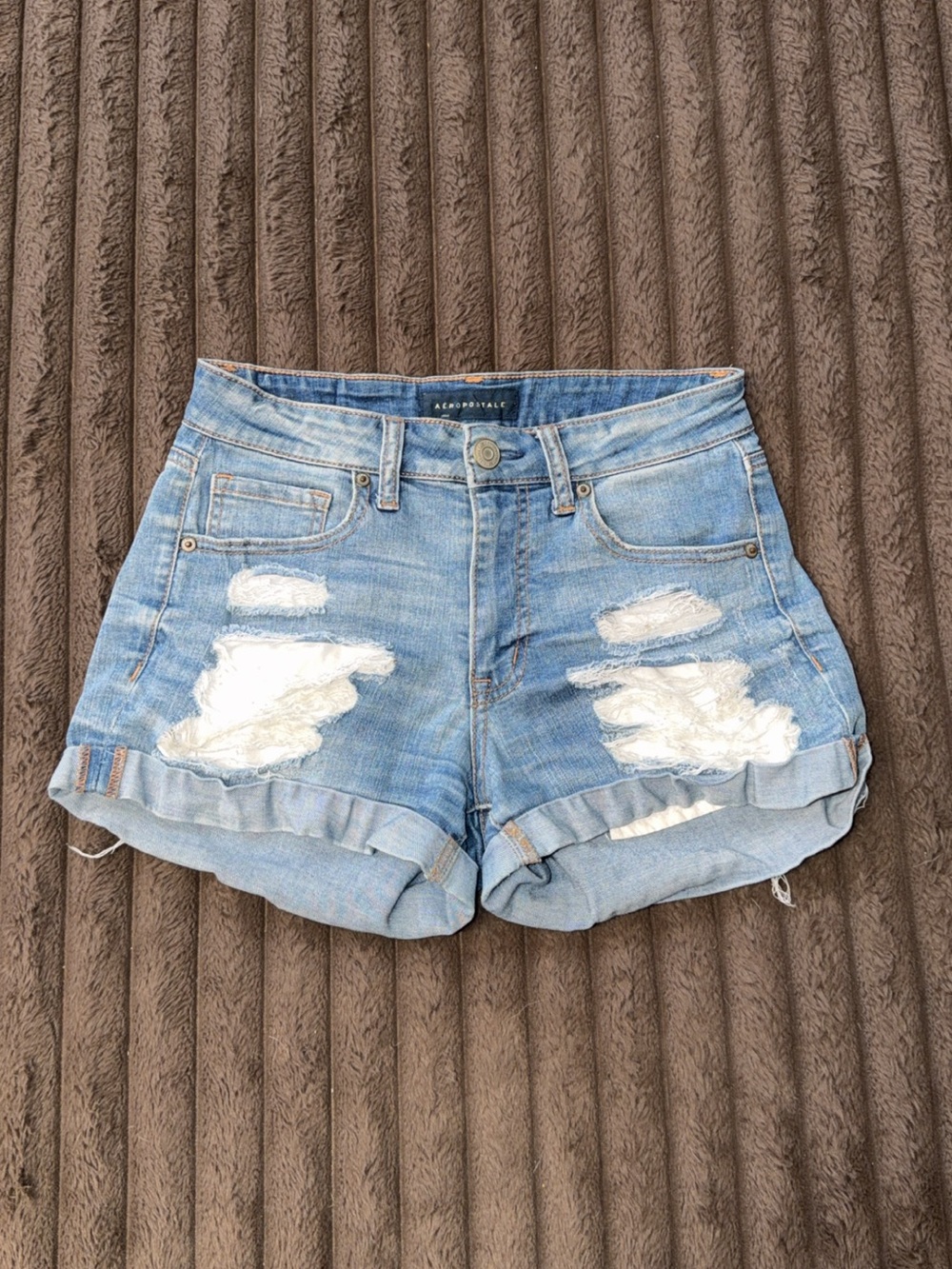 Aeropostale Light Blue Distressed Rolled Cuff Denim Shorts